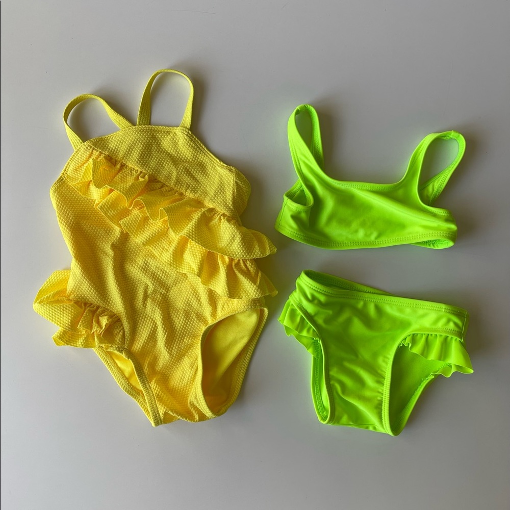 2 toddler baby bathing swim suits - one piece & bikini - 12 months